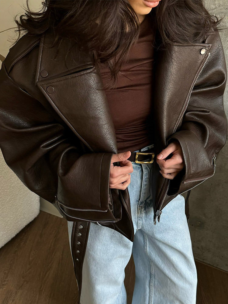 With Belt Leather Jacket Coat  - Corset Waist Cinch recension och pris