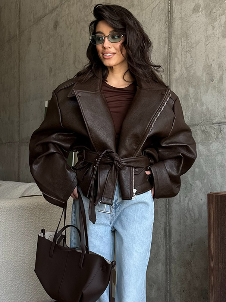 With Belt Leather Jacket Coat  - Corset Waist Cinch recension och pris
