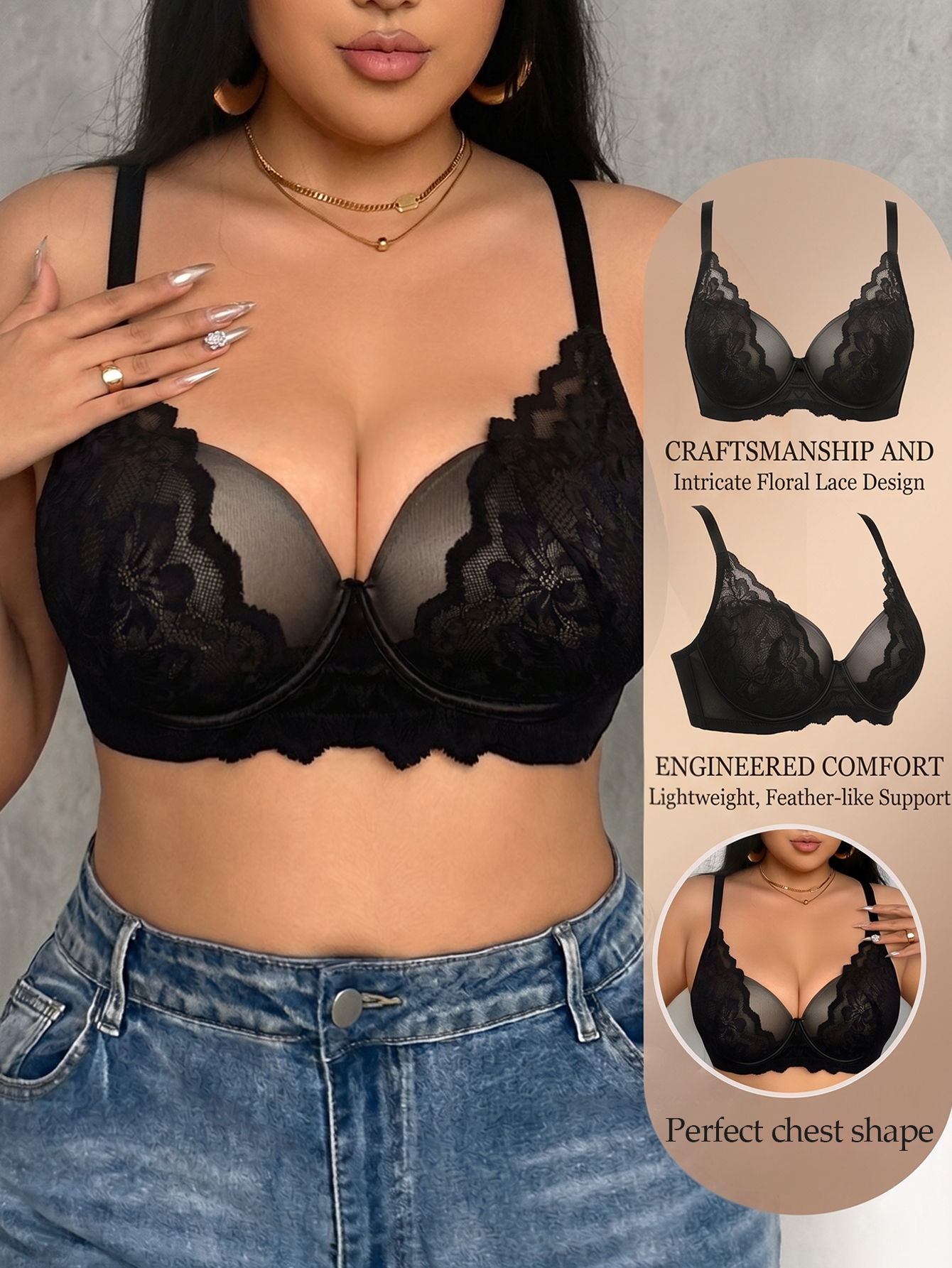 Wide Strap Plus Size Women Bra - Push Up Bra Padded recension och pris