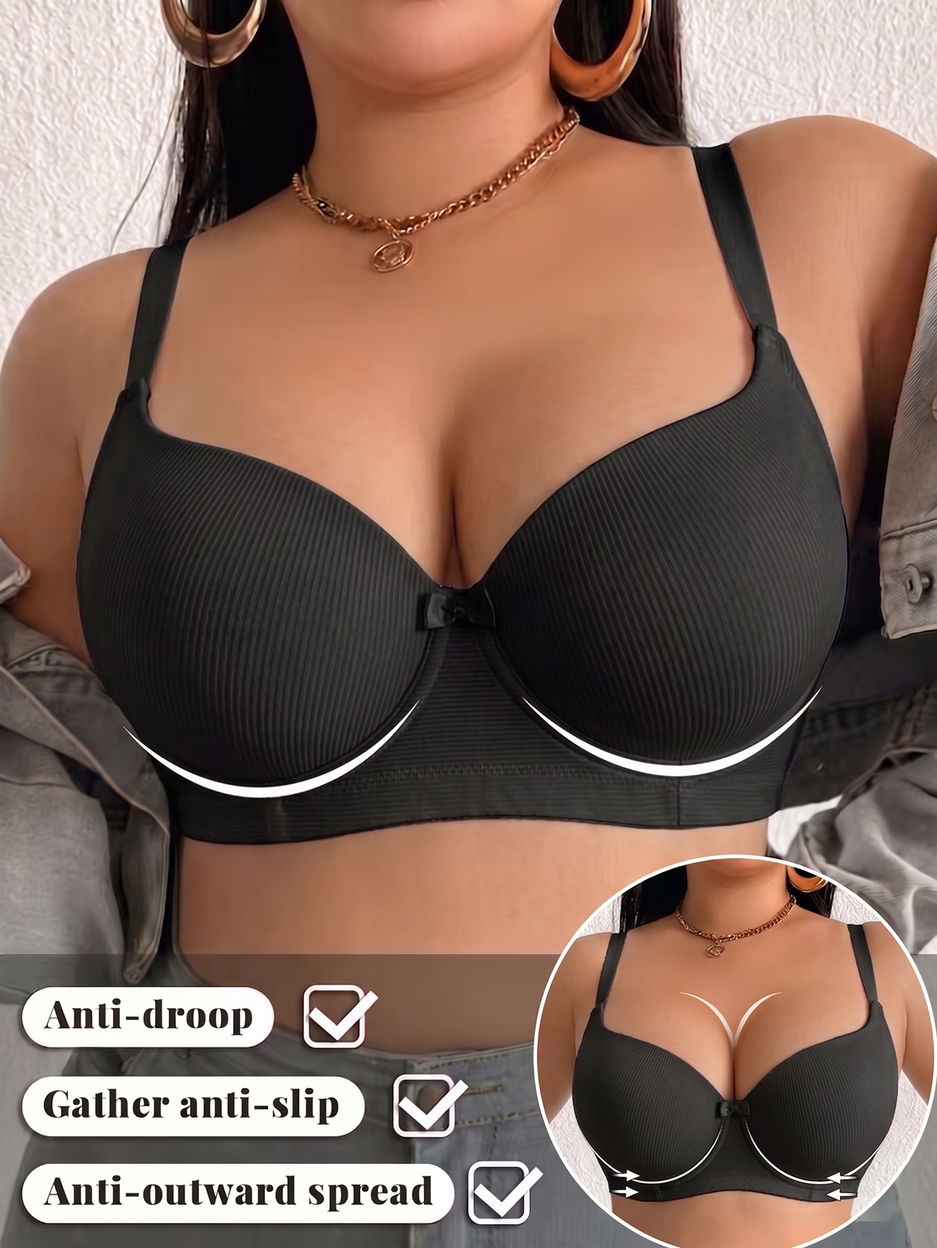 Plus Size Ribbed Women Bra Thi - Push Up Bra Padded recension och pris