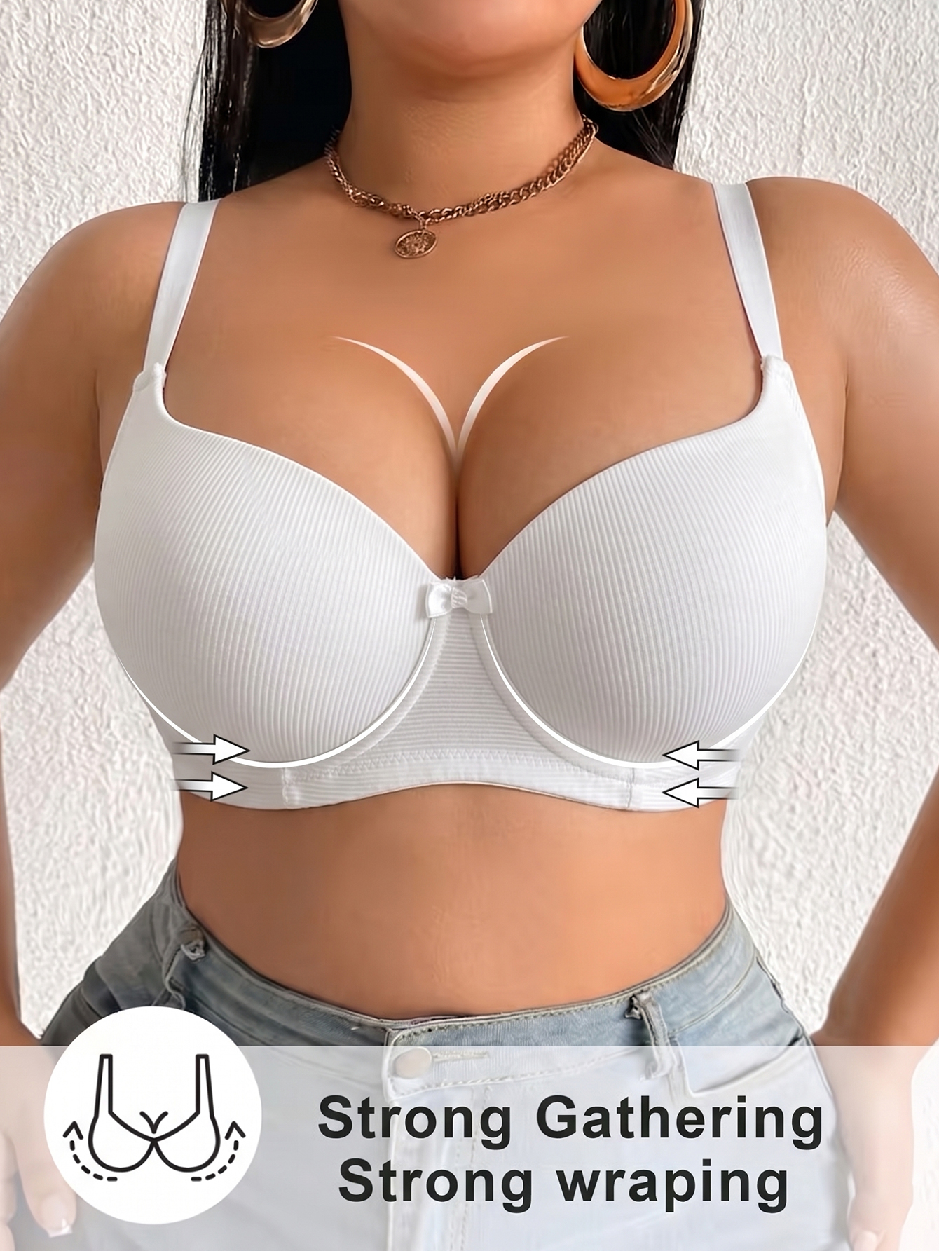 Plus Size Ribbed Women Bra Thi - Push Up Bra Padded recension och pris